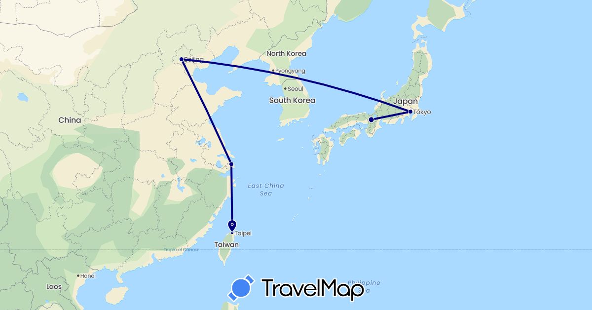 TravelMap itinerary: driving in China, Japan, Taiwan (Asia)